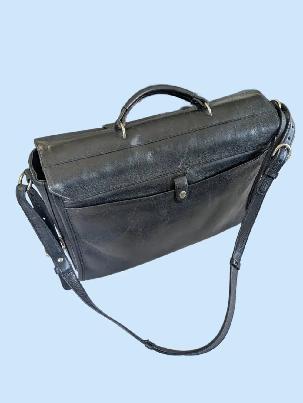 Glaser Designs San Francisco Hand Burnished Black Marbled Leather Flapover Bag